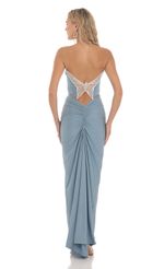 Picture Strapless Corset Sequin Butterfly Maxi Dress in Blue. Source: https://media-img.lucyinthesky.com/data/Feb24/150xAUTO/95e1e2bb-816c-47ee-ba82-fe4f59c9fe3b.jpg