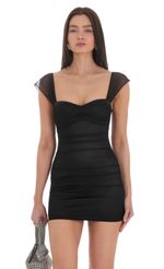 Picture Mesh Ruched Bodycon Dress in Black. Source: https://media-img.lucyinthesky.com/data/Feb24/150xAUTO/a50aaac3-27ec-4579-9055-4d4d6f46db48.jpg