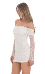 Picture Off Shoulder Long Sleeve Lace Dress in White. Source: https://media-img.lucyinthesky.com/data/Feb24/150xAUTO/ab037c84-d1ae-4451-8eb9-d61862a1fce3.jpg