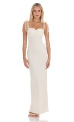 Picture Shoulder Ties Maxi Dress in White. Source: https://media-img.lucyinthesky.com/data/Feb24/150xAUTO/f73cfbc7-90f7-4ffb-8497-5a7f058add69.jpg