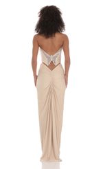 Picture Strapless Corset Sequin Butterfly Maxi Dress in Beige. Source: https://media-img.lucyinthesky.com/data/Feb24/150xAUTO/fdc3cd76-6132-46c1-a622-841d2cc3e4a6.jpg