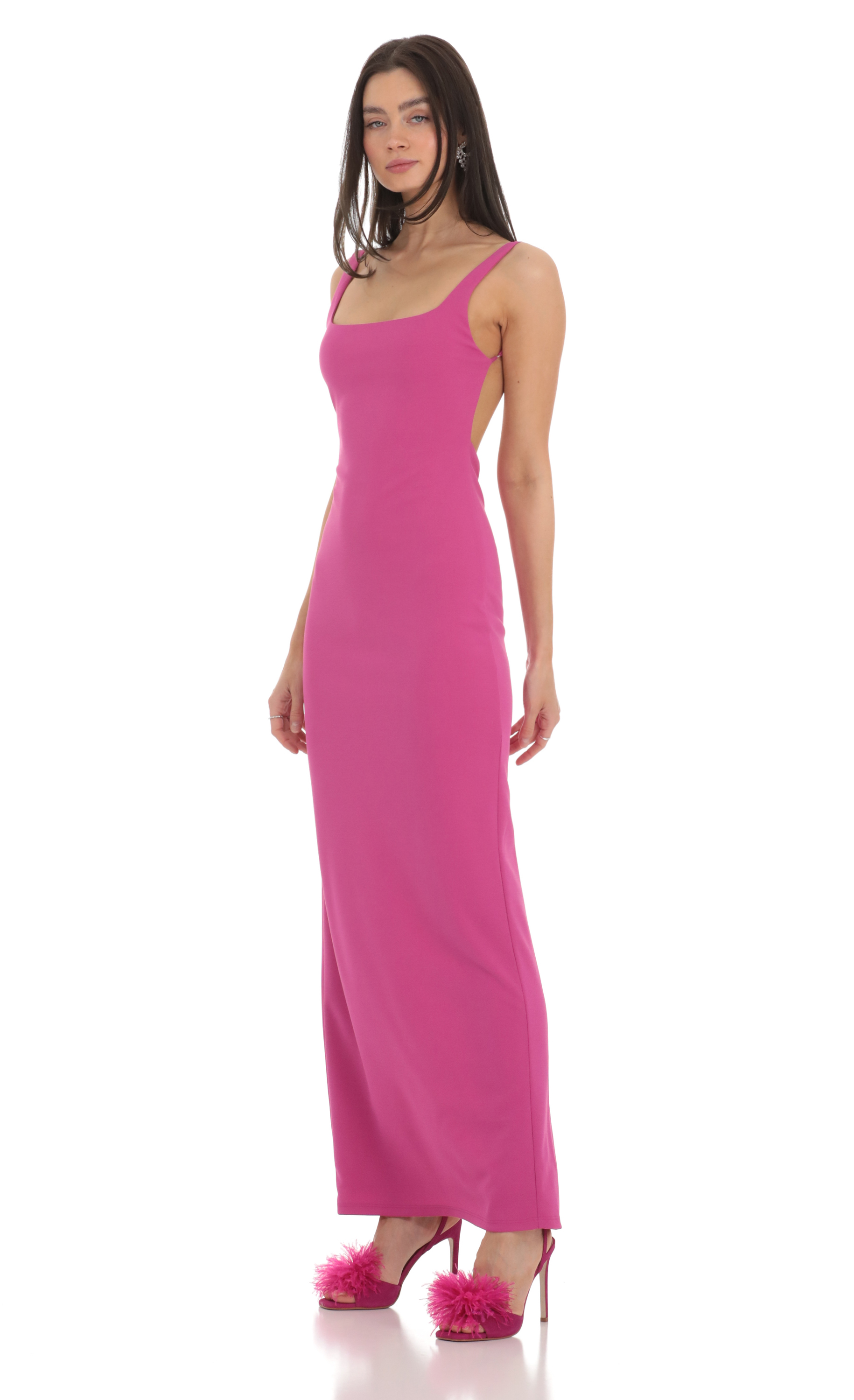 Open Back Square Neck Maxi Dress in Magenta | LUCY IN THE SKY