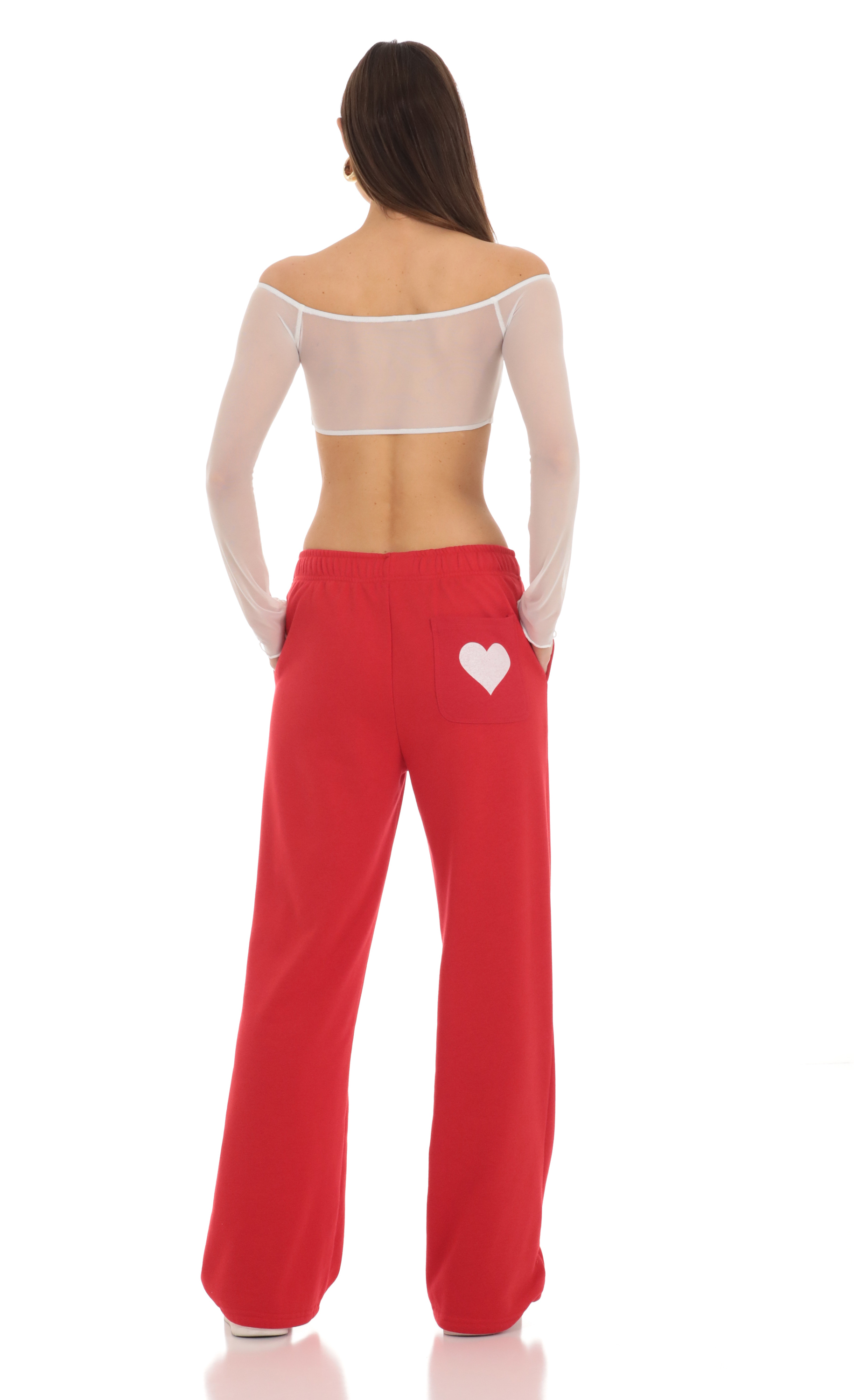 Heart Pocket Sweatpants in Red