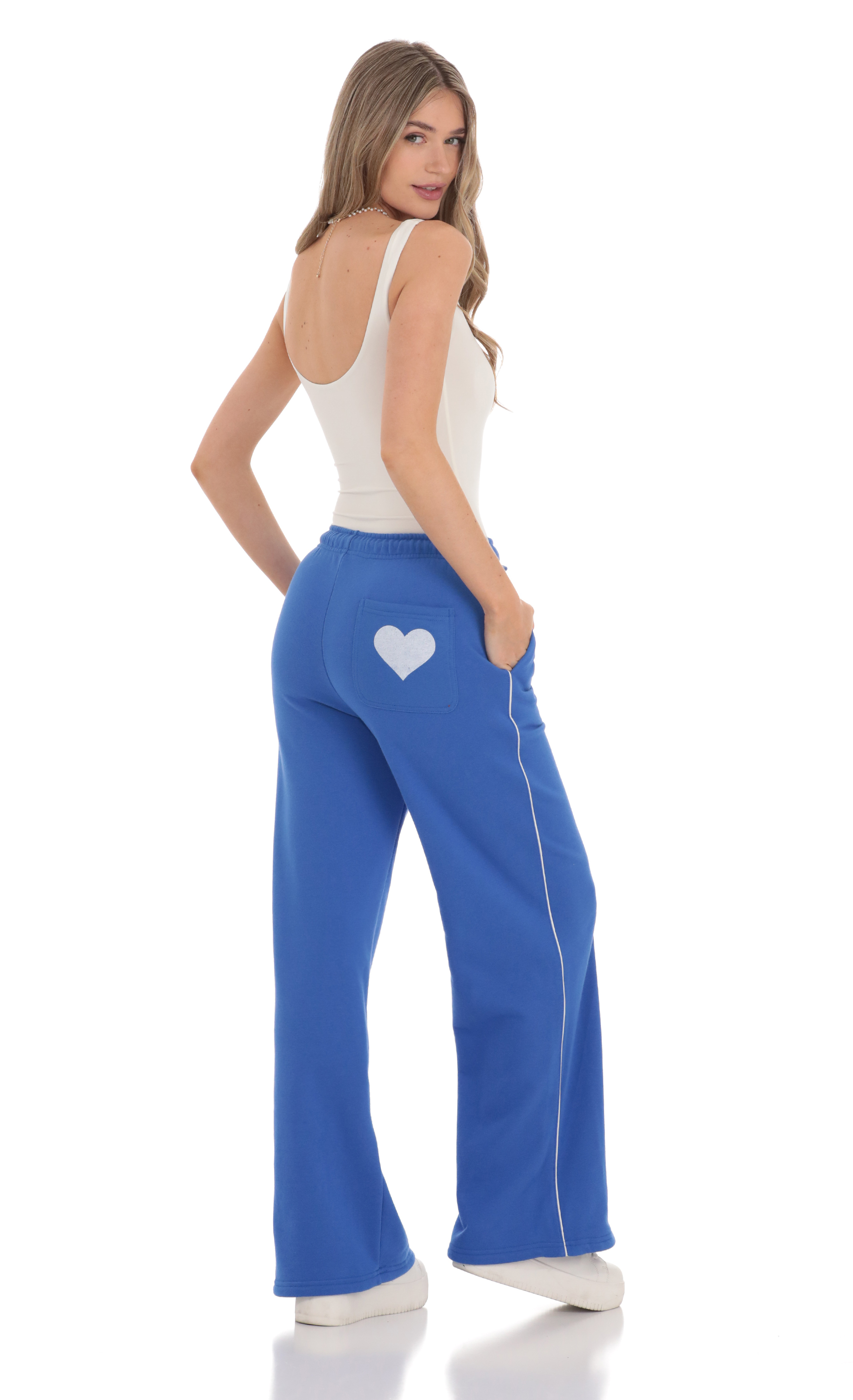 Heart Pocket Sweatpants in Blue