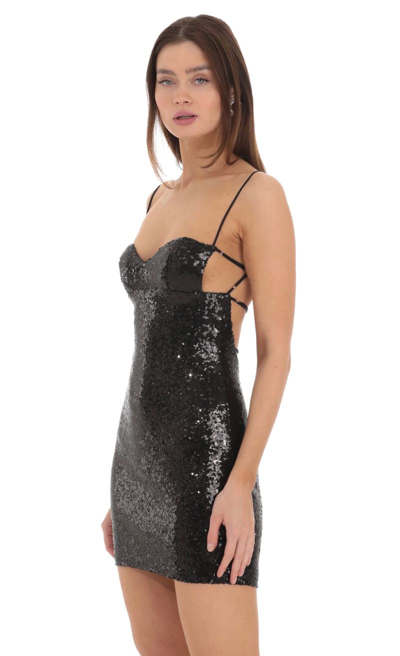 sequin open back bodycon dress Lovskoo Women's Sequin Halter Bodycon Mini Dress Backless Cowl Neck Short Dress Open Back Cocktail Party Gown Black, Size: Medium