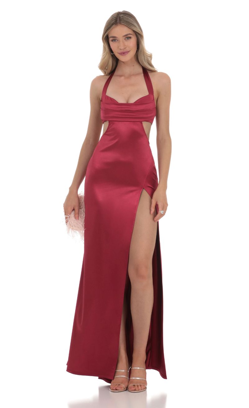 red satin cut out dress boohoo Women's Textured Satin Cut Out Plunge Maxi Dress