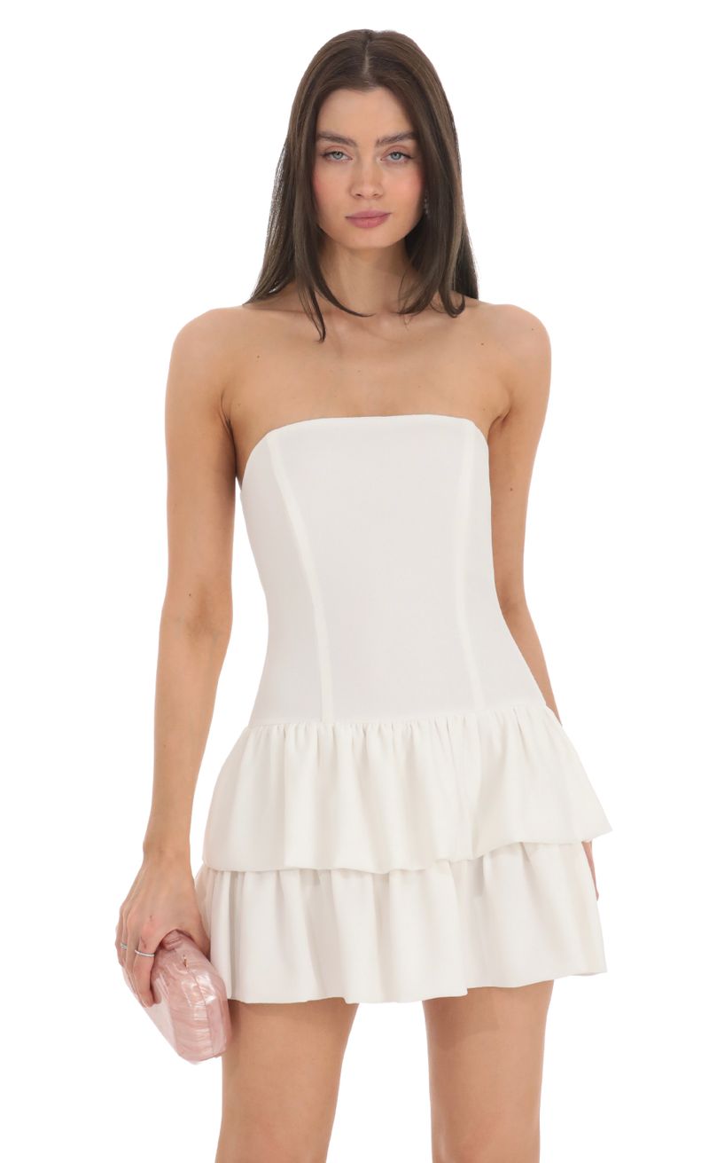 white christmas dresses Zapaka Women Sparkly White Corset Tiered Short Homecoming Dress with Lace Straps Party Dress, White / US18W main image 1