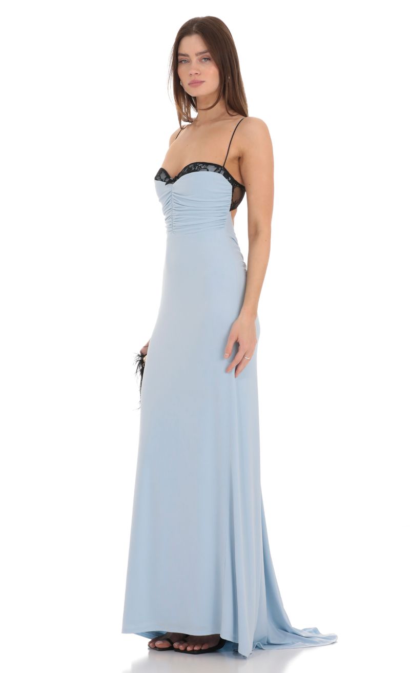 knee length dresses for ladies Periwinkle Floral Print Lace Bust Mesh Maxi Dress