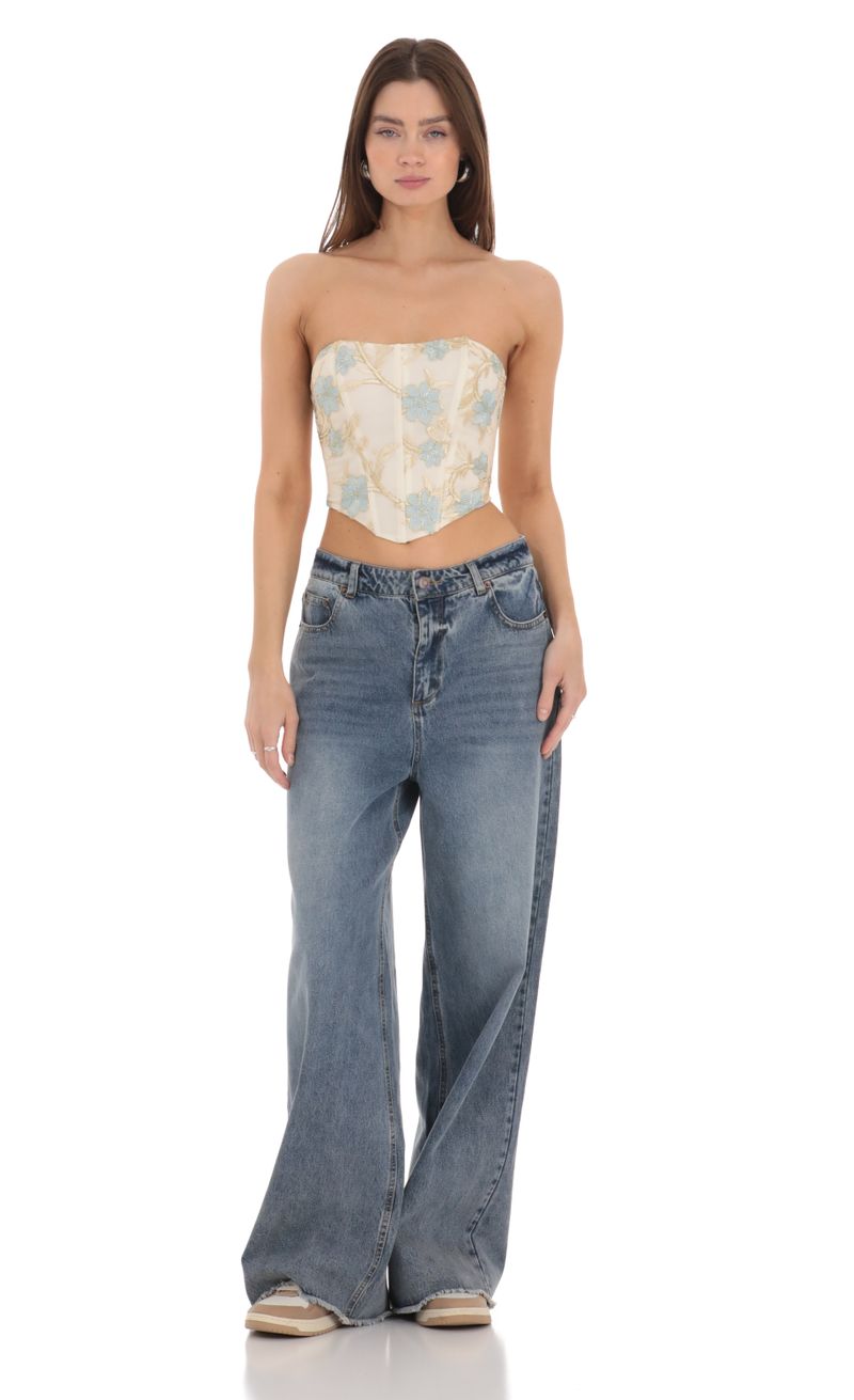 Womens - Floral Embroidered Corset Top in Urban Cream