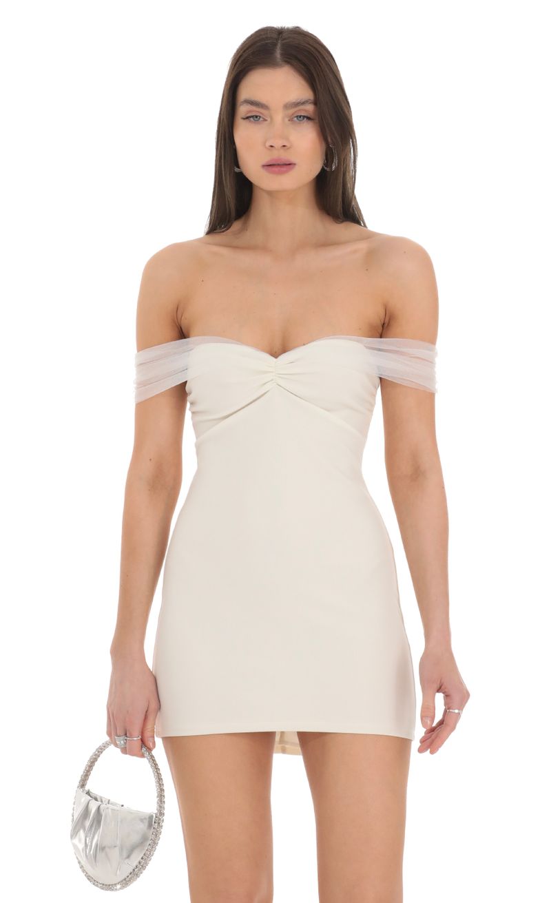 Lucy in The Sky Off Shoulder Tulle Bodycon Dress in White