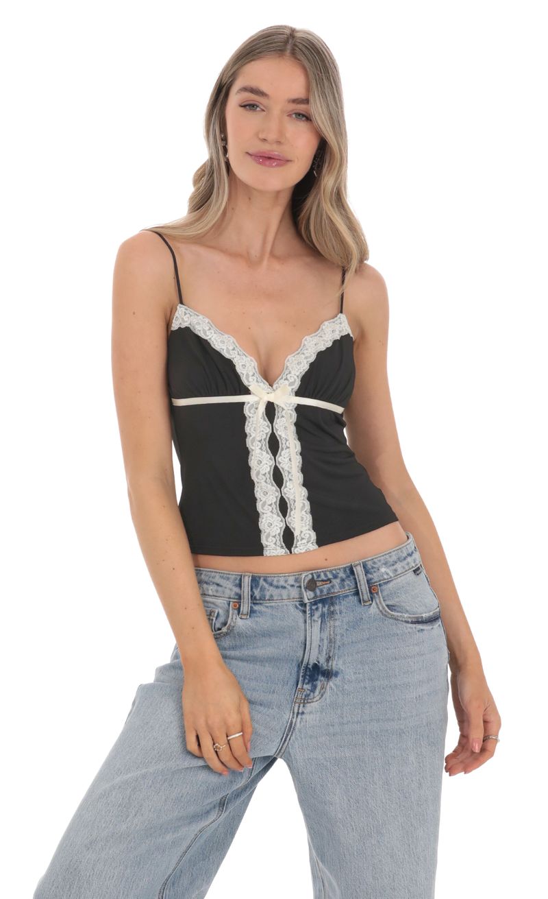 Lace Bow Top in Black | LUCY IN THE SKY Lace Bow Top in Black | LUCY IN THE SKY