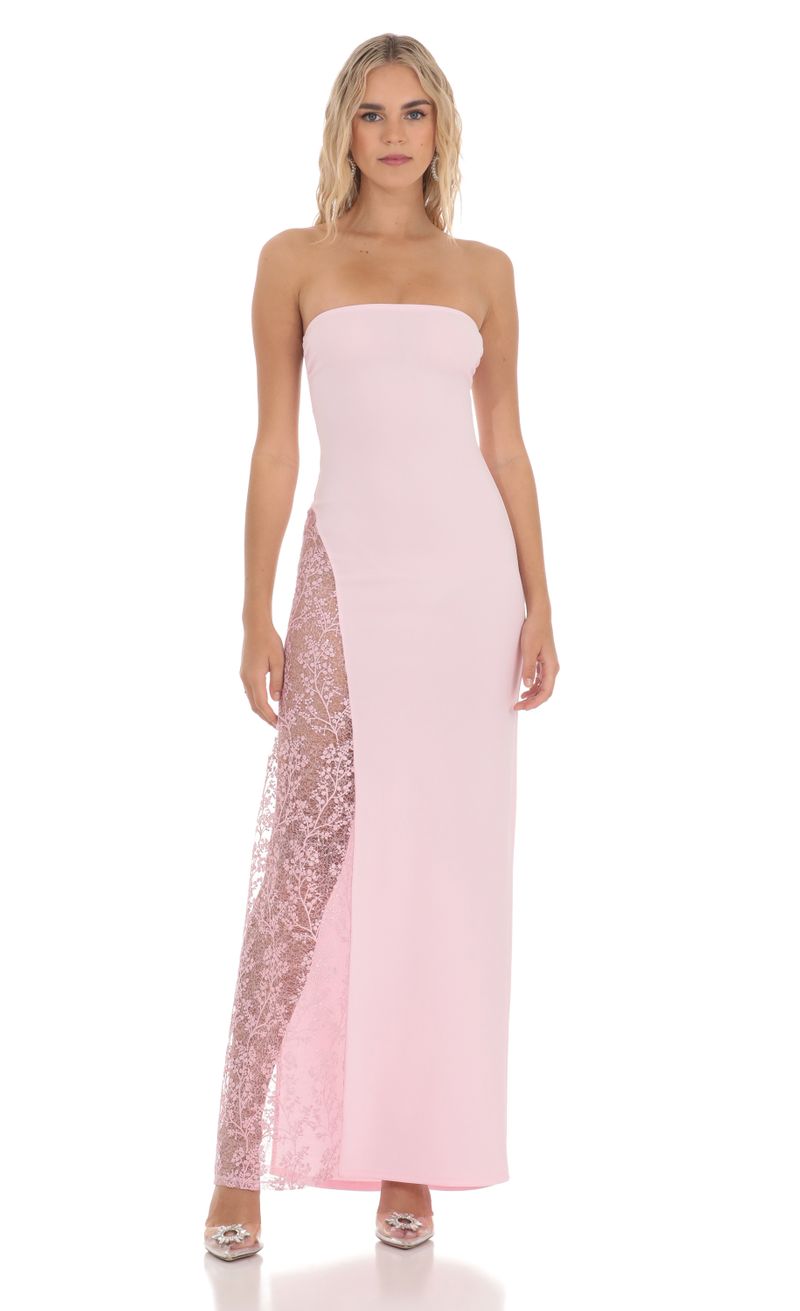 Strapless Lace Embroidered Slit in Pink | LUCY IN THE SKY