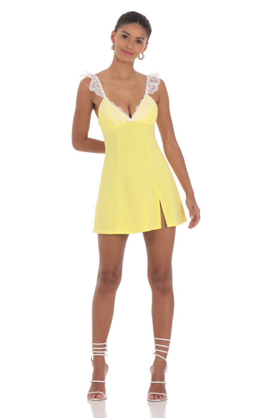 Picture Lace Strap V-Neck Dress in Yellow. Source: https://media-img.lucyinthesky.com/data/Feb24/850xAUTO/05b2ee70-2afe-4a55-aafd-f2c7d701ccd0.jpg