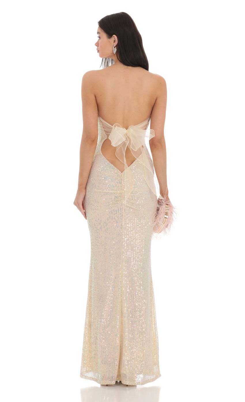Picture Iridescent Sequin Strapless Maxi Dress in Champagne. Source: https://media-img.lucyinthesky.com/data/Feb24/850xAUTO/07f59649-4774-4c45-8ff5-d22e3d078b8a.jpg