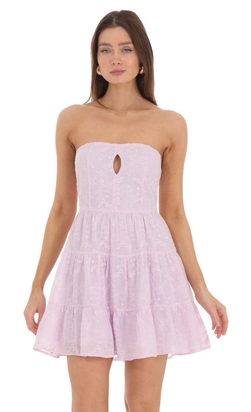 Picture Floral Strapless Keyhole Dress in Lavender. Source: https://media-img.lucyinthesky.com/data/Feb24/850xAUTO/088d0a0a-5e54-49df-9903-abb9a34dd814.jpg
