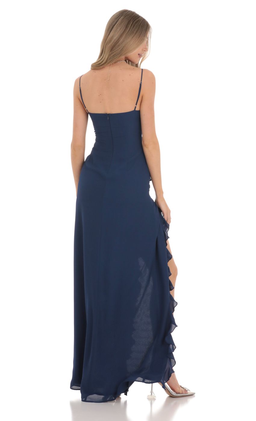 Picture Ruffle V-Neck Maxi Dress in Navy. Source: https://media-img.lucyinthesky.com/data/Feb24/850xAUTO/0d4213a7-9b88-4847-84a0-399a044579fe.jpg