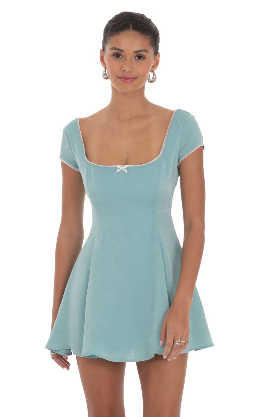 Picture Satin Short Sleeve A-line Dress in Aqua Blue. Source: https://media-img.lucyinthesky.com/data/Feb24/850xAUTO/11d6bf91-8afd-4b9e-a200-314e71f0b3f1.jpg