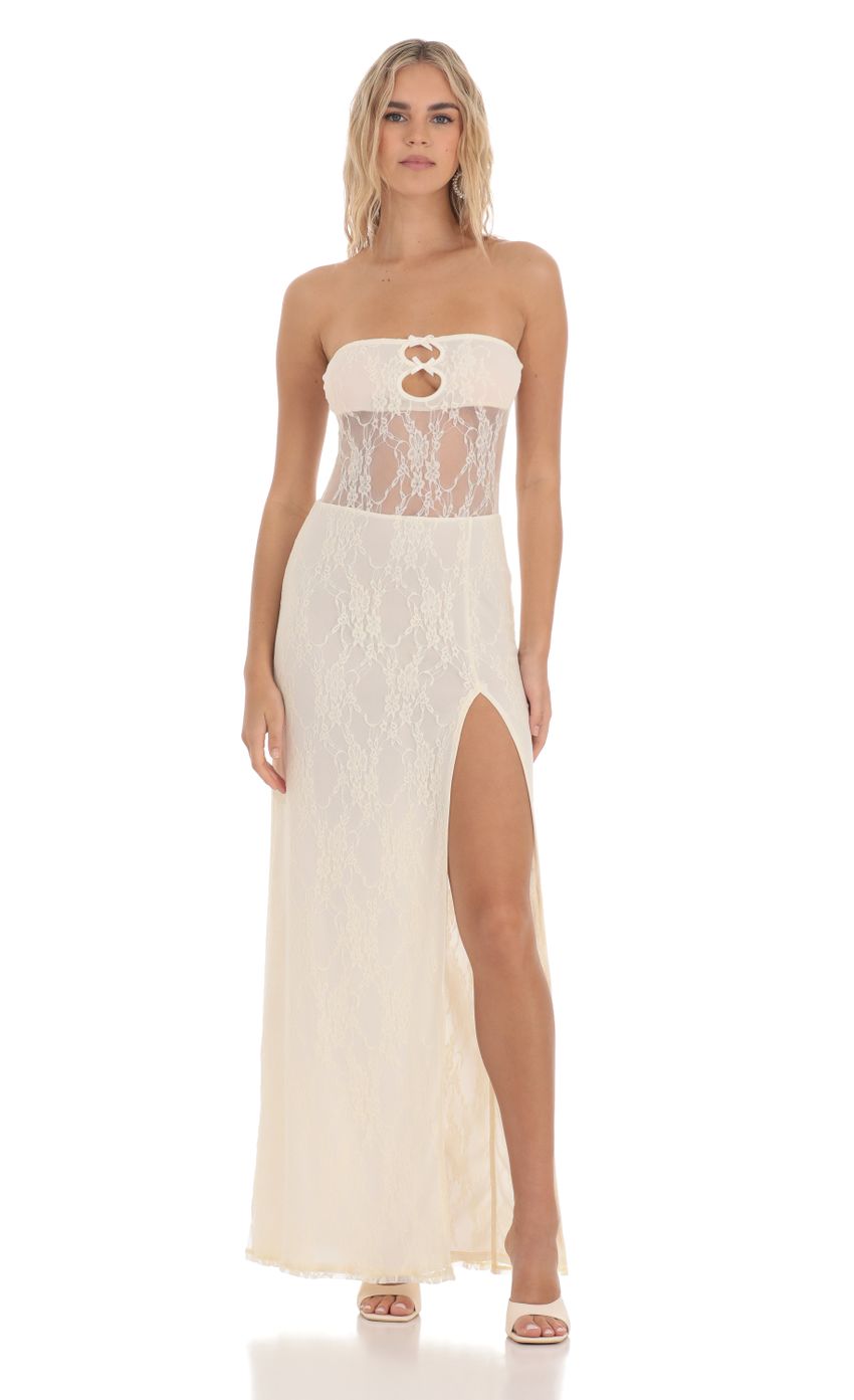 Picture Lace Cutout Strapless Maxi Dress in Cream. Source: https://media-img.lucyinthesky.com/data/Feb24/850xAUTO/142e727e-06a9-4b46-beb1-8da926ff3fda.jpg