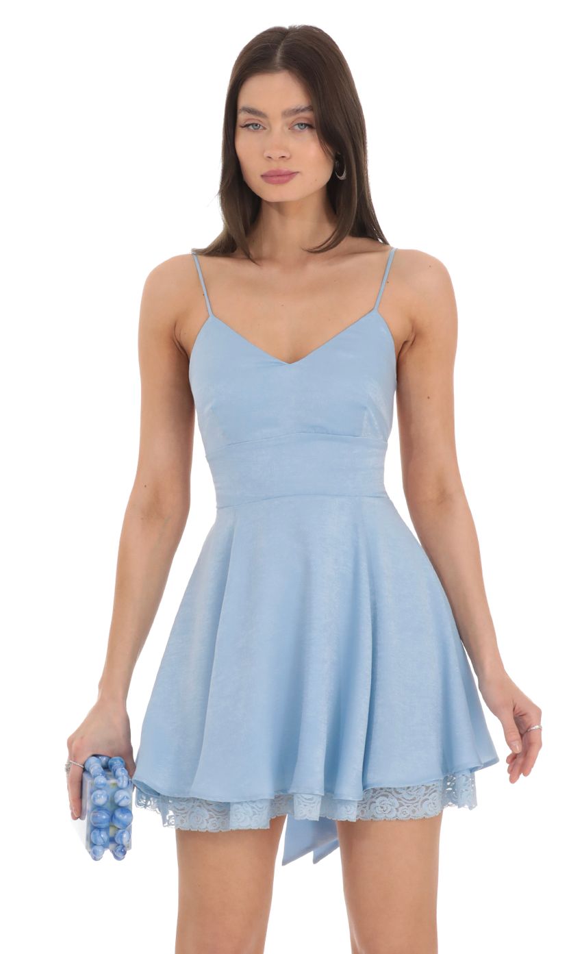 Picture Lace Hem Satin Fit and Flare Dress in Blue. Source: https://media-img.lucyinthesky.com/data/Feb24/850xAUTO/14871169-fbf7-4f82-bce8-9505f051c809.jpg