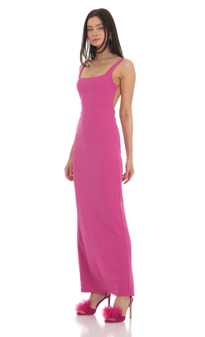 Picture Open Back Square Neck Maxi Dress in Magenta. Source: https://media-img.lucyinthesky.com/data/Feb24/850xAUTO/1ca6d502-0a77-4b4c-878c-264392ead926.jpg