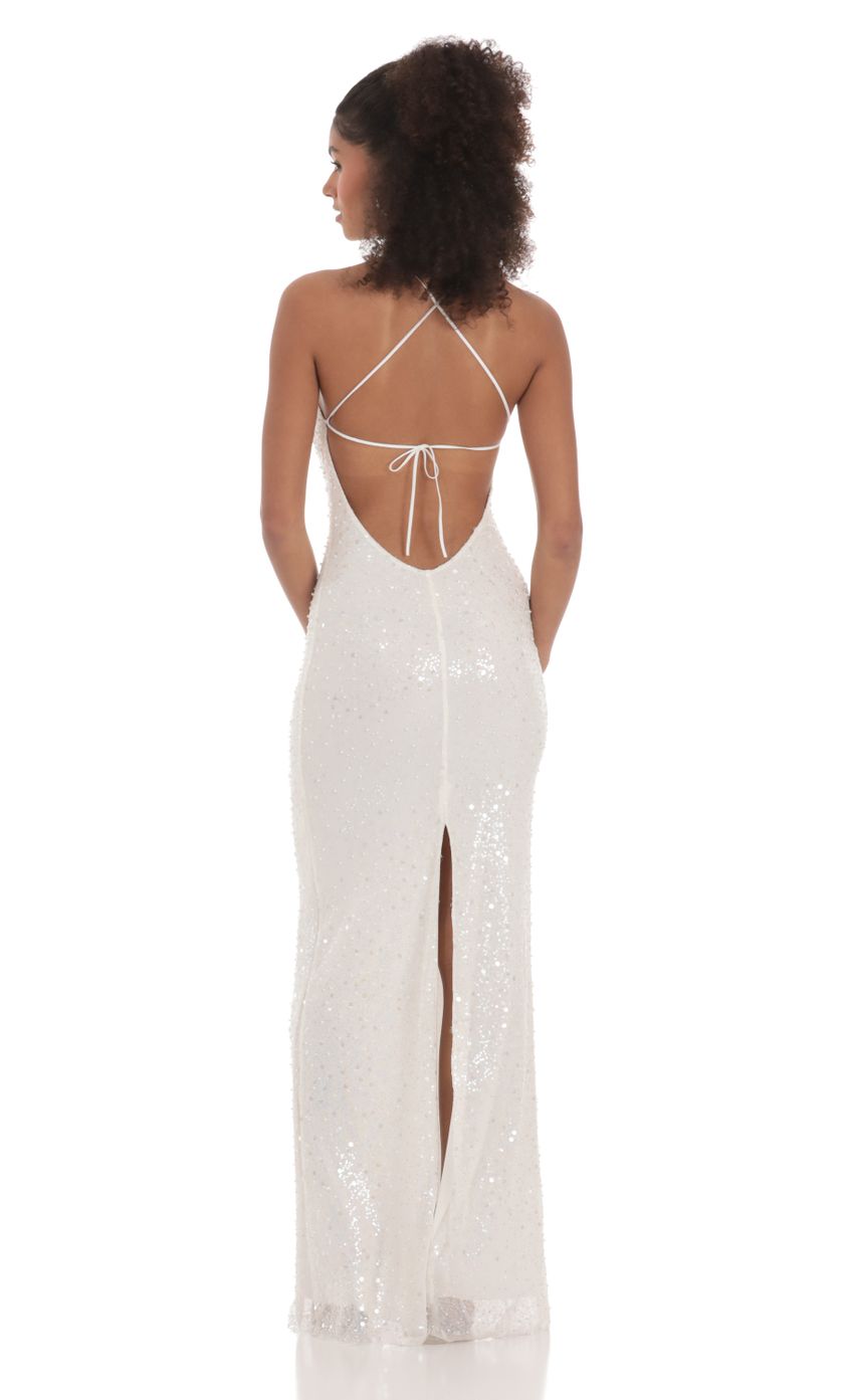Picture Sequin Mesh Maxi Dress in White. Source: https://media-img.lucyinthesky.com/data/Feb24/850xAUTO/239f90e0-d057-4f3e-9b18-c4859a7db0ee.jpg