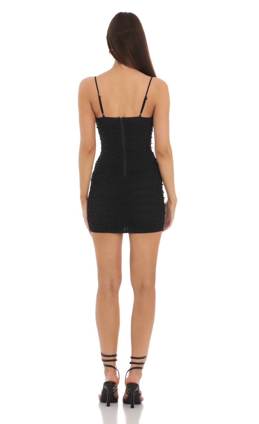 Picture Mesh Ruched Pearl Dress in Black. Source: https://media-img.lucyinthesky.com/data/Feb24/850xAUTO/3e6e8eb6-4106-493d-850b-7d9c9fa6d5d2.jpg