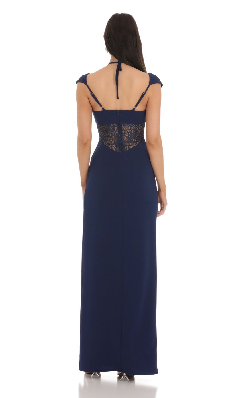 Picture Halter Lace Cutout Maxi Dress in Navy. Source: https://media-img.lucyinthesky.com/data/Feb24/850xAUTO/3f4f07e2-5a5f-4925-b855-fb9ac4230898.jpg