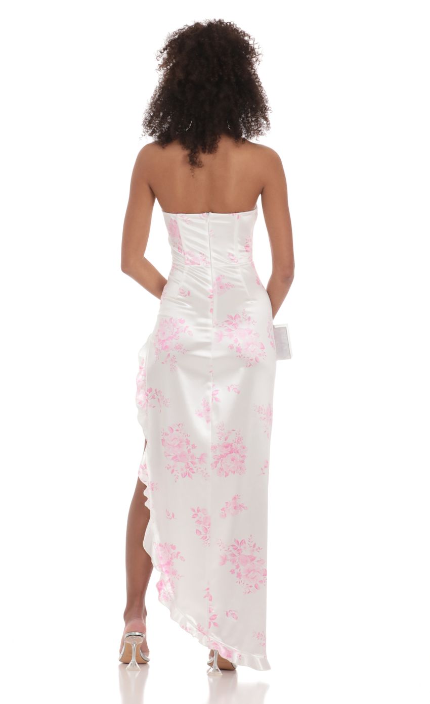 Picture Floral Satin Corset Maxi Dress in White. Source: https://media-img.lucyinthesky.com/data/Feb24/850xAUTO/402c7544-dbd6-4494-9a82-fad85e7e6829.jpg