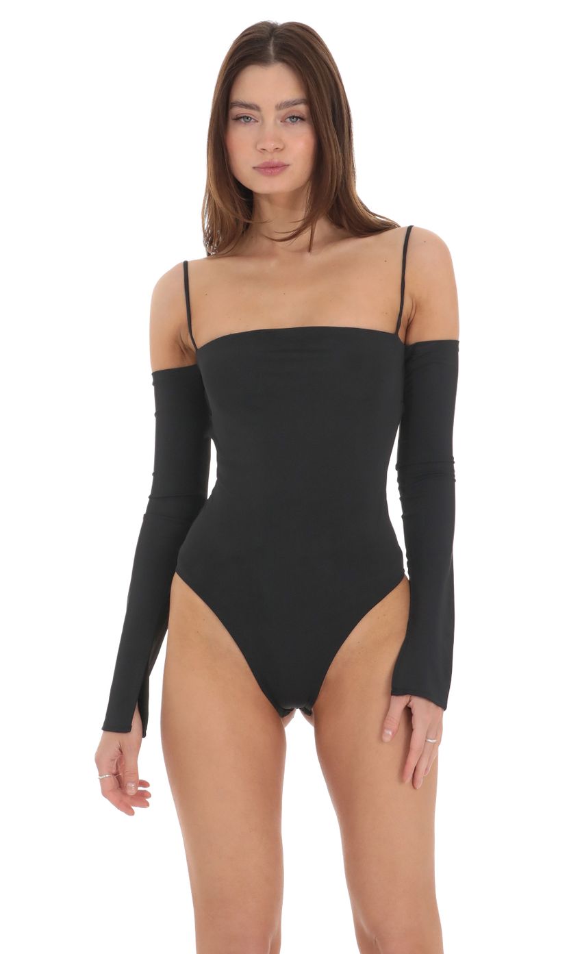 Picture Off Shoulder Square Neck Bodysuit in Black. Source: https://media-img.lucyinthesky.com/data/Feb24/850xAUTO/43b55c81-45aa-4908-8261-79a1f2805d20.jpg