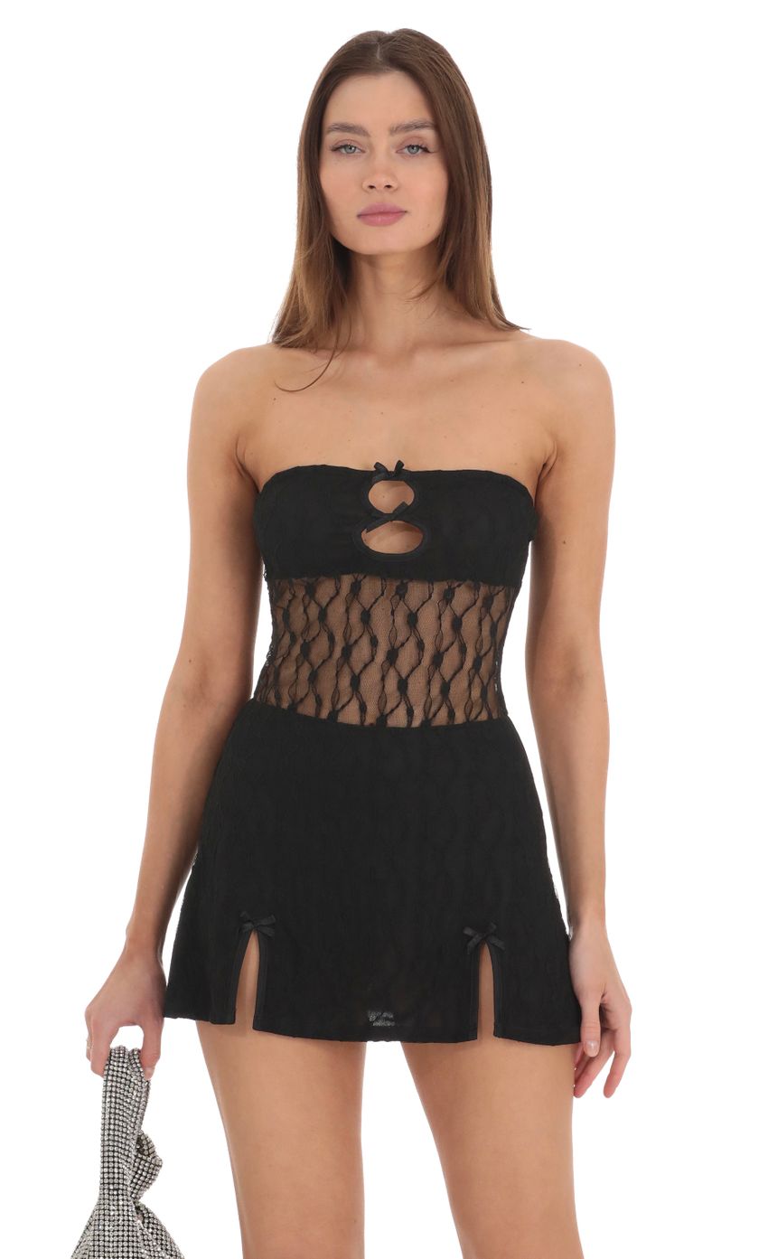 Picture Lace Cutout Strapless Dress in Black. Source: https://media-img.lucyinthesky.com/data/Feb24/850xAUTO/44d48f2b-85a2-4bd0-8164-5c8726cde3ce.jpg