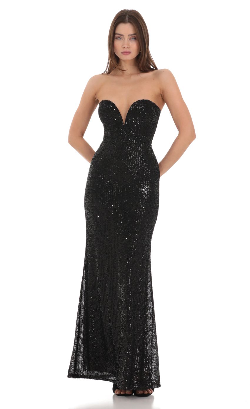 Picture Strapless Sequin Mermaid Maxi Dress in Black. Source: https://media-img.lucyinthesky.com/data/Feb24/850xAUTO/5013a5d5-6fbf-4b1c-84e0-591cccc295c4.jpg