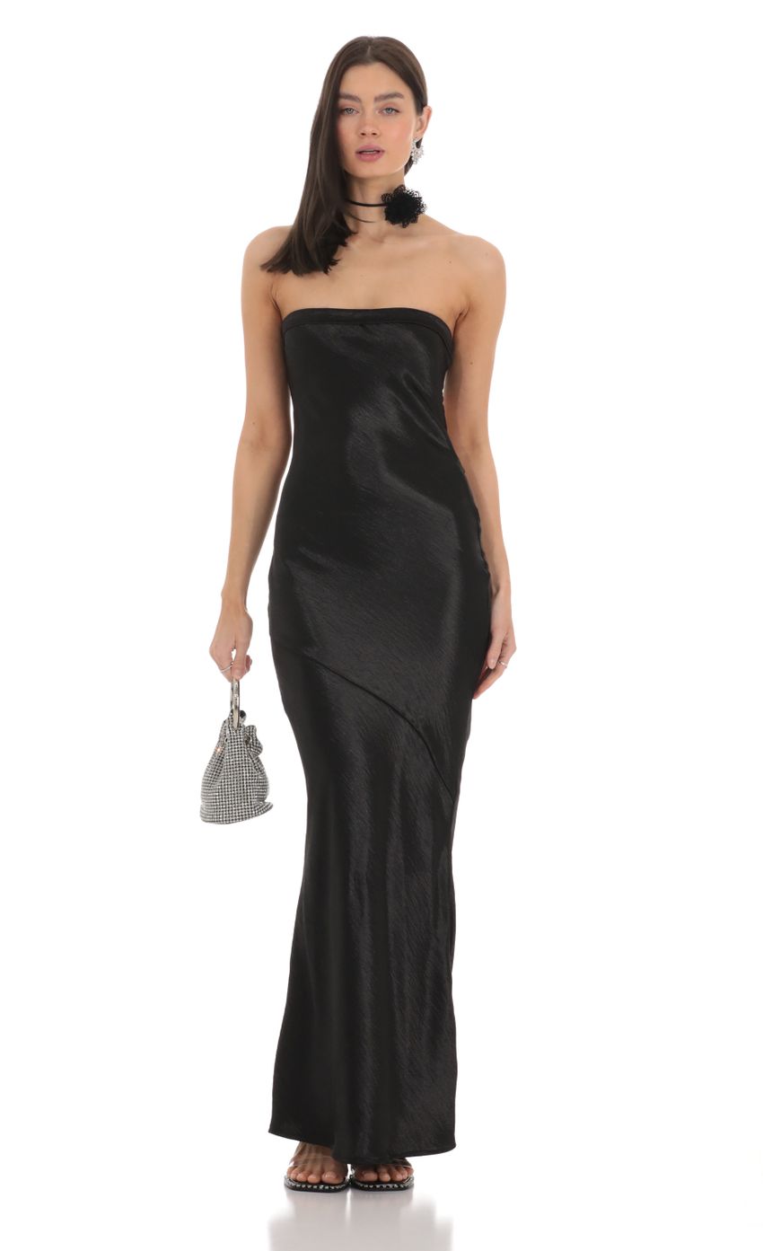 Picture Strapless Satin Maxi Dress in Black. Source: https://media-img.lucyinthesky.com/data/Feb24/850xAUTO/50dad520-e4a1-477e-b214-2cd8a1a730bf.jpg