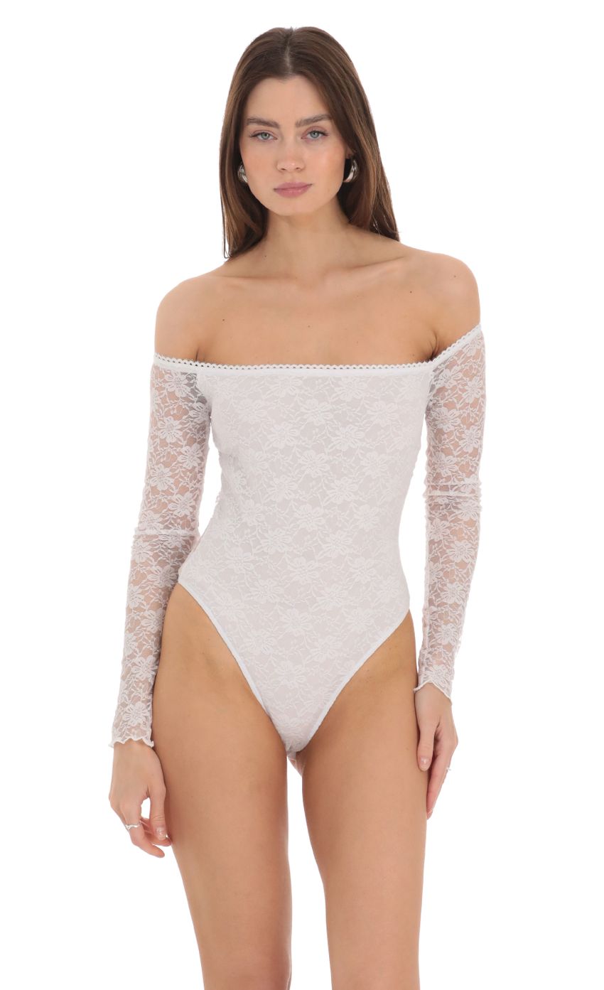 Product image for Off Shoulder Lace Bodysuit in White