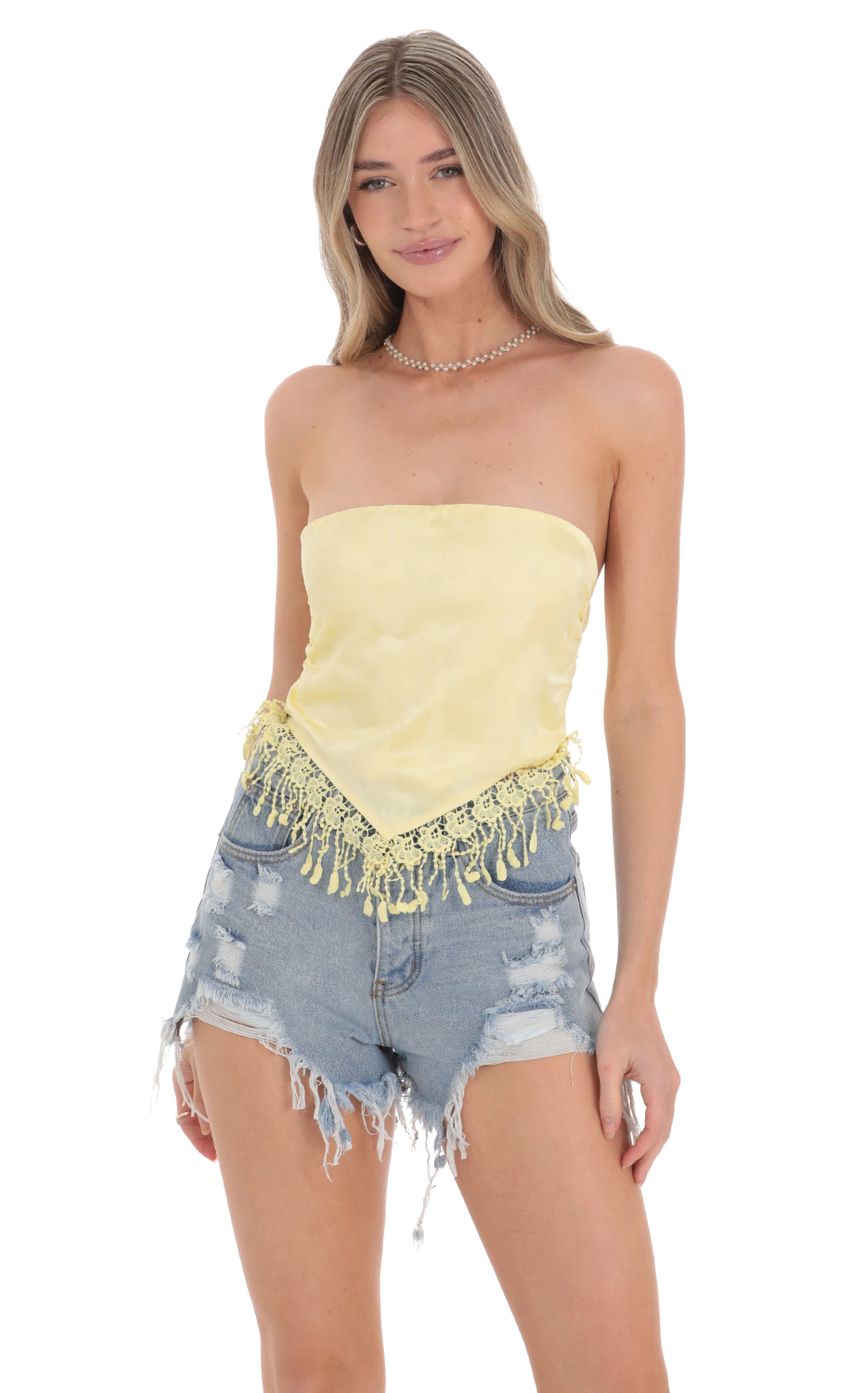 Picture Jacquard Tassel Bandana Top in Yellow. Source: https://media-img.lucyinthesky.com/data/Feb24/850xAUTO/641b6e30-2543-4a3e-b3f8-acaa82a307dd.jpg