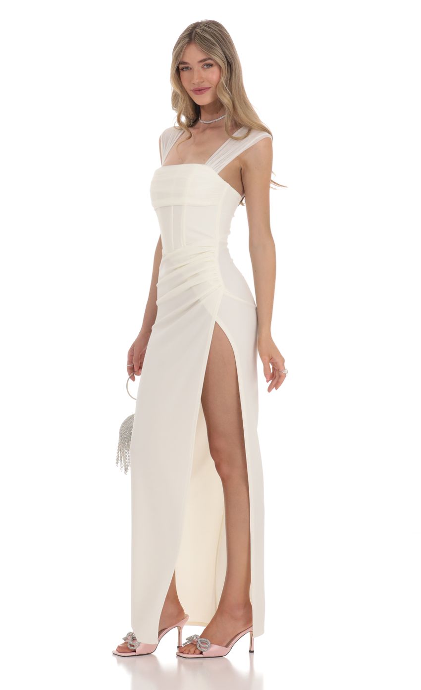 Picture Mesh Draped Corset Maxi Dress in White. Source: https://media-img.lucyinthesky.com/data/Feb24/850xAUTO/6f46ccf1-cbda-4c39-ac41-fce507fb6b5b.jpg