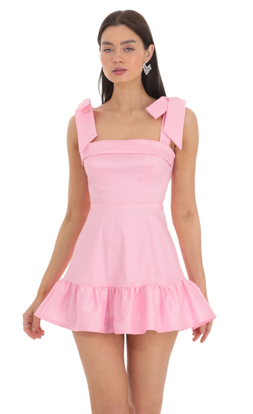 Picture Aya Ruffle Square Neck Dress in Pink. Source: https://media-img.lucyinthesky.com/data/Feb24/850xAUTO/75b4c431-53f3-4805-954e-7e8fead0a831.jpg