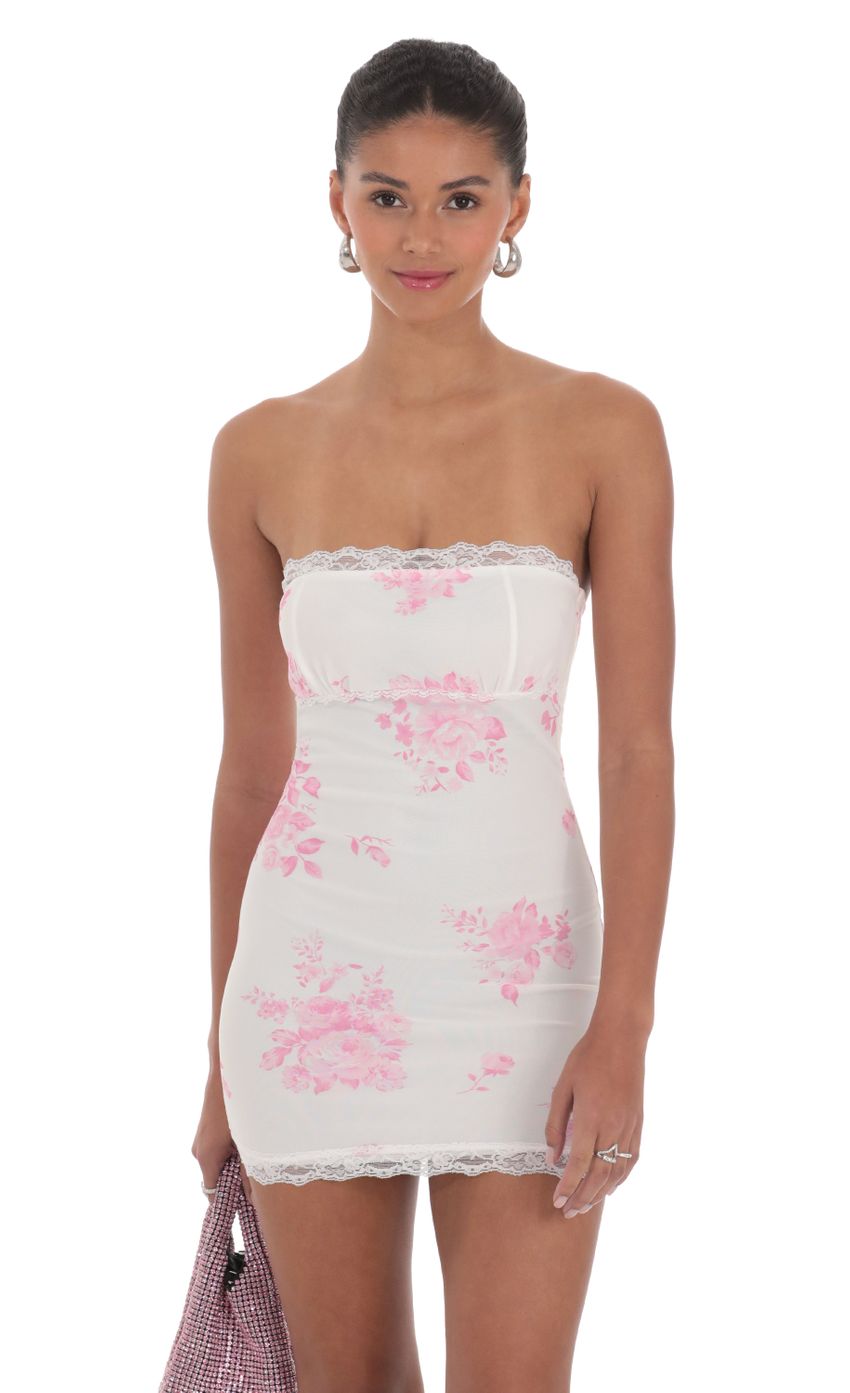 Picture Mesh Floral Lace Strapless Bodycon Dress in White. Source: https://media-img.lucyinthesky.com/data/Feb24/850xAUTO/92214aae-da66-482e-8124-dcd1b7453f6b.jpg