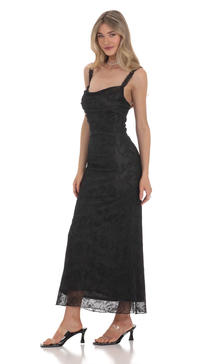 Picture Patterned Mesh Maxi Dress in Black. Source: https://media-img.lucyinthesky.com/data/Feb24/850xAUTO/947038fe-b01d-4054-8ae3-f4dc8717ae2f.jpg
