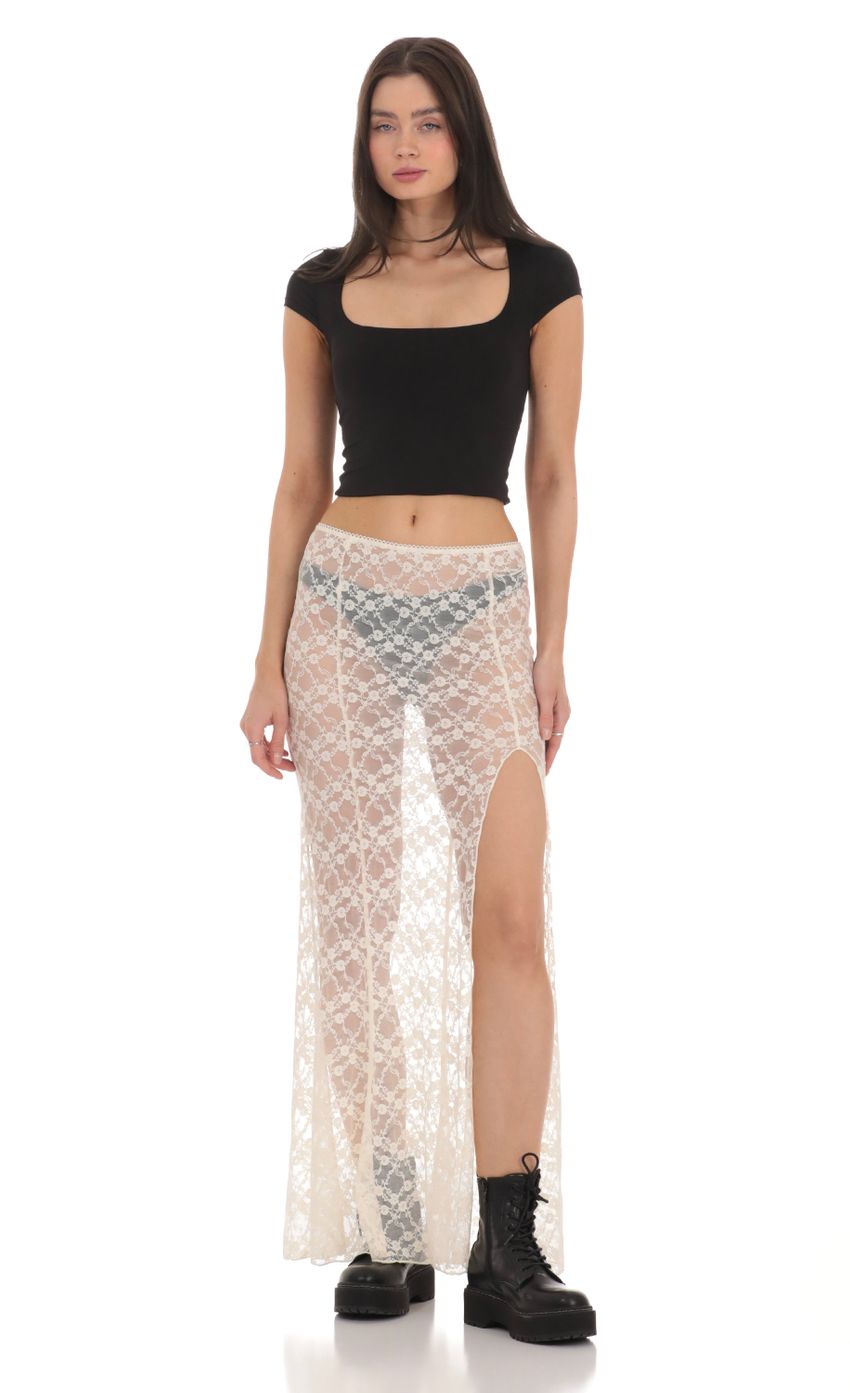 Picture Sheer Lace Maxi Skirt in Cream. Source: https://media-img.lucyinthesky.com/data/Feb24/850xAUTO/97b0351a-6594-4088-aa34-ef3c1b6b46dd.jpg
