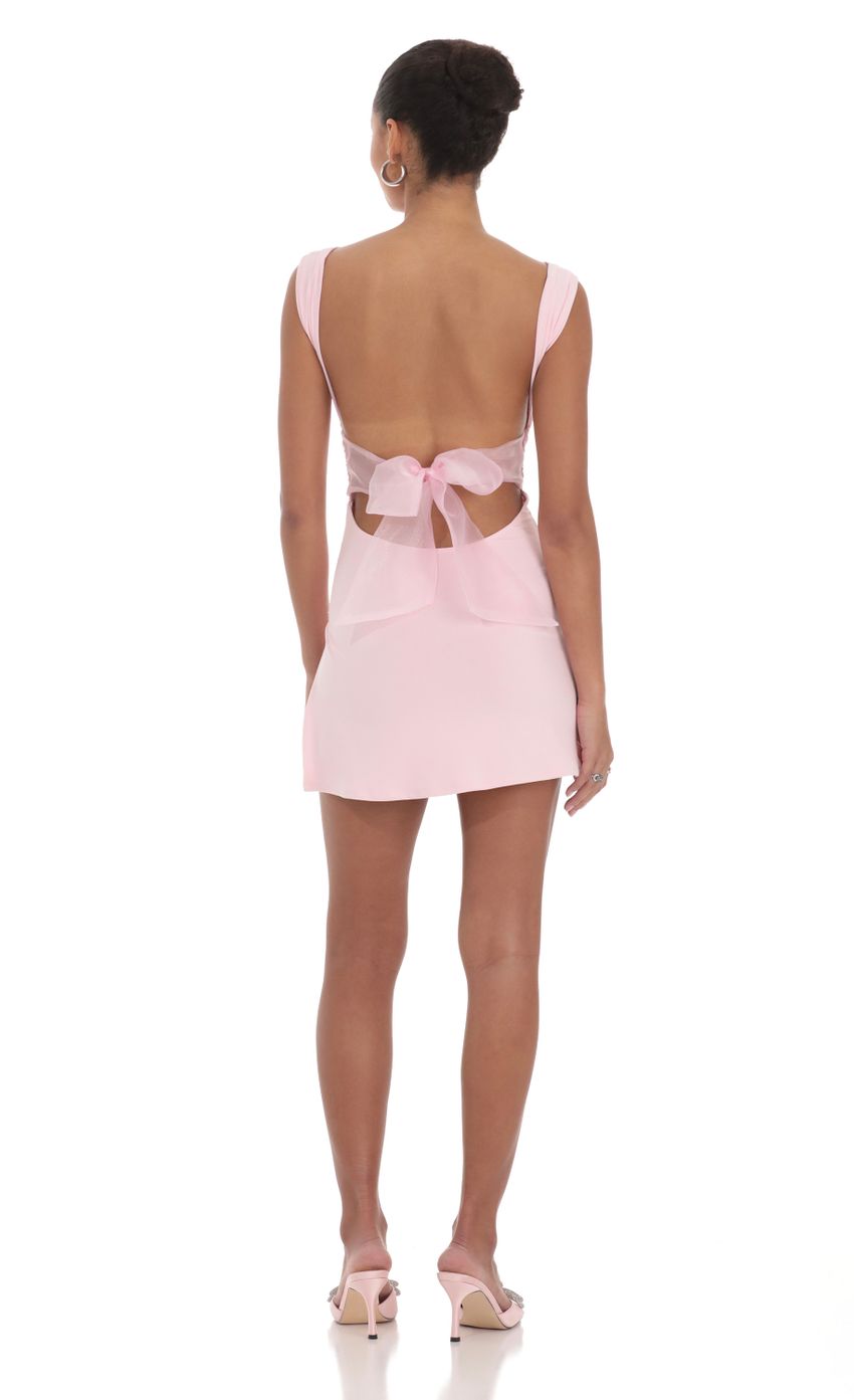 Picture Tulle Back Bow Ruched Bodycon Dress in Pink. Source: https://media-img.lucyinthesky.com/data/Feb24/850xAUTO/9999af87-832c-4ede-bc5b-599ae0791d68.jpg