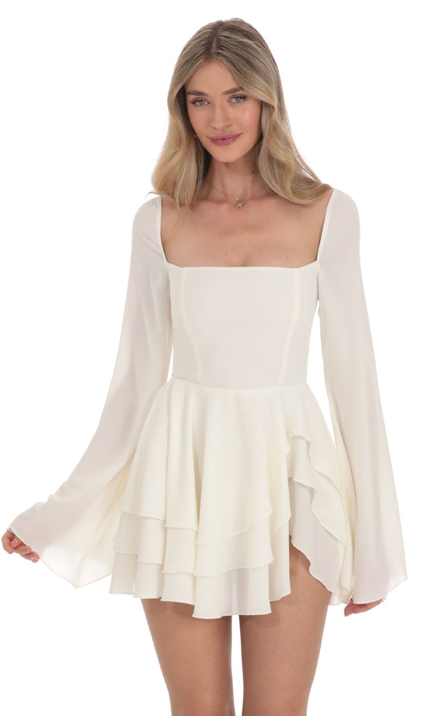Picture Flare Sleeve A-line Dress in White. Source: https://media-img.lucyinthesky.com/data/Feb24/850xAUTO/9aa269d7-dc89-458c-b428-865befde8716.jpg