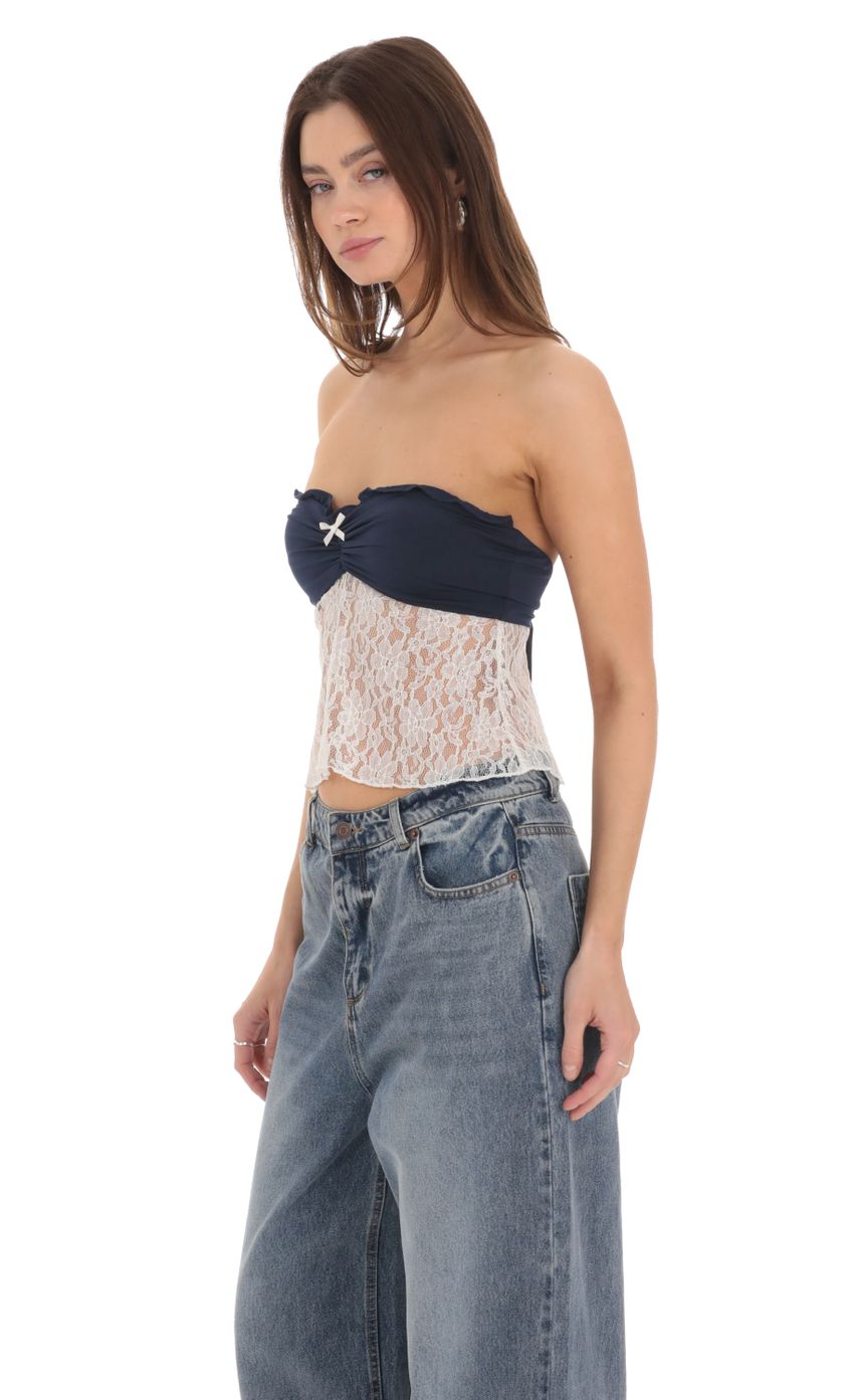 Picture Strapless Lace Top in Navy. Source: https://media-img.lucyinthesky.com/data/Feb24/850xAUTO/9b8e2e7b-b355-4a2e-98aa-4db17c73483a.jpg