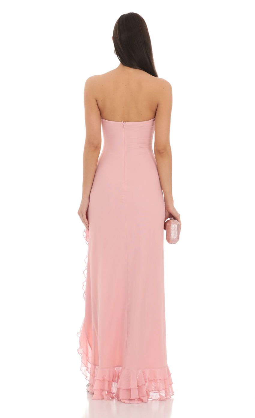 Picture Strapless Mesh Ruffle Maxi Dress in Pink. Source: https://media-img.lucyinthesky.com/data/Feb24/850xAUTO/a0cafd13-7e77-4b6d-8691-abce88613150.jpg