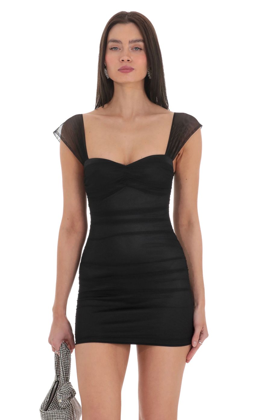 Picture Mesh Ruched Bodycon Dress in Black. Source: https://media-img.lucyinthesky.com/data/Feb24/850xAUTO/a50aaac3-27ec-4579-9055-4d4d6f46db48.jpg