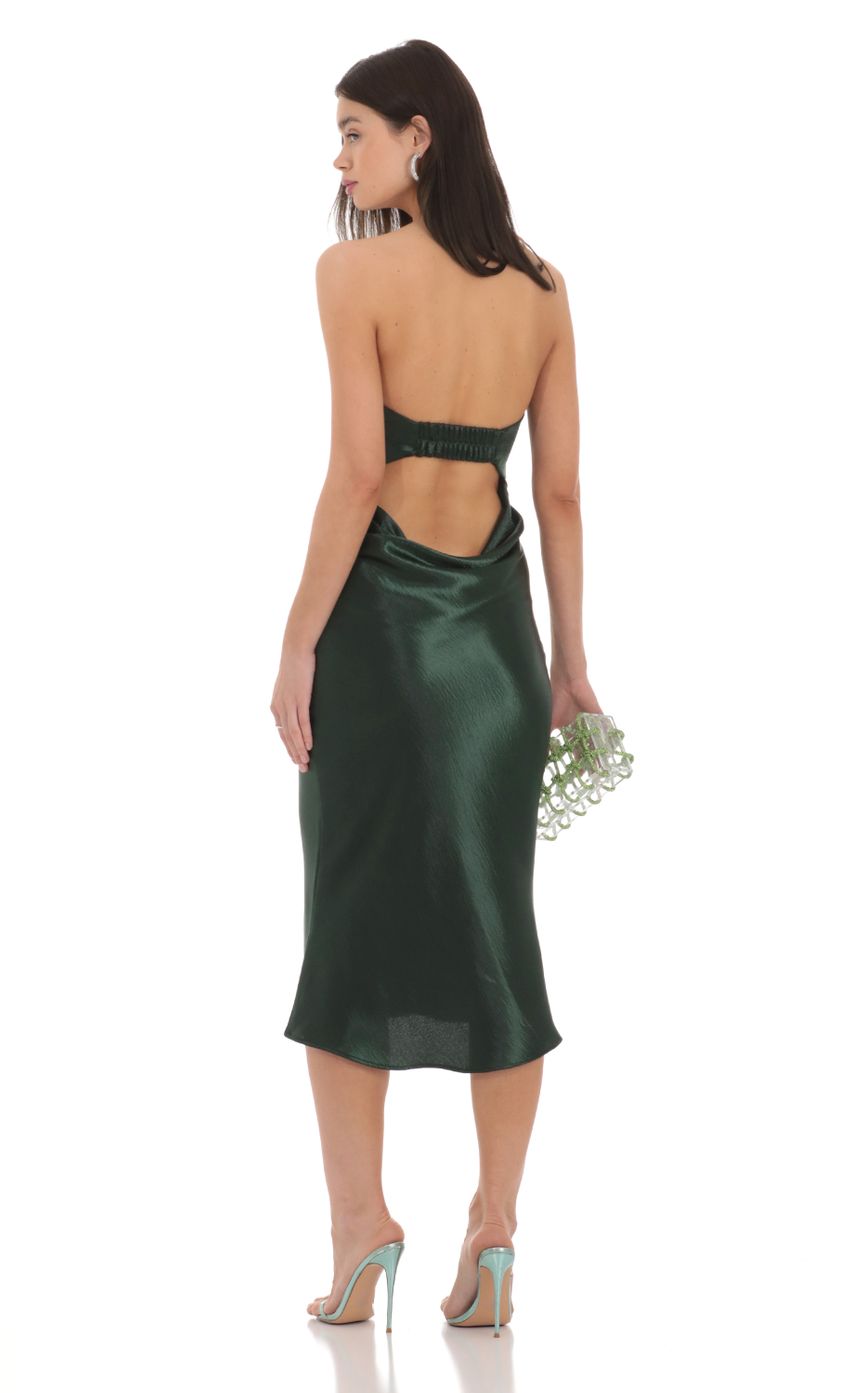 Picture Strapless Satin Open Back Midi Dress in Green. Source: https://media-img.lucyinthesky.com/data/Feb24/850xAUTO/a9b66908-cf9d-46c4-8775-03a6a987044c.jpg