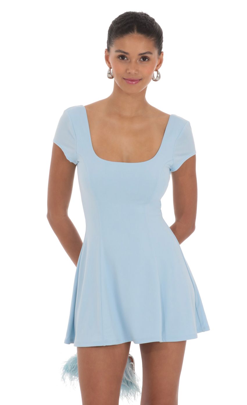 Picture Scoop Neck Short Sleeve Dress in Blue. Source: https://media-img.lucyinthesky.com/data/Feb24/850xAUTO/acef8b59-6aa0-4c0f-899b-ddd78575f790.jpg