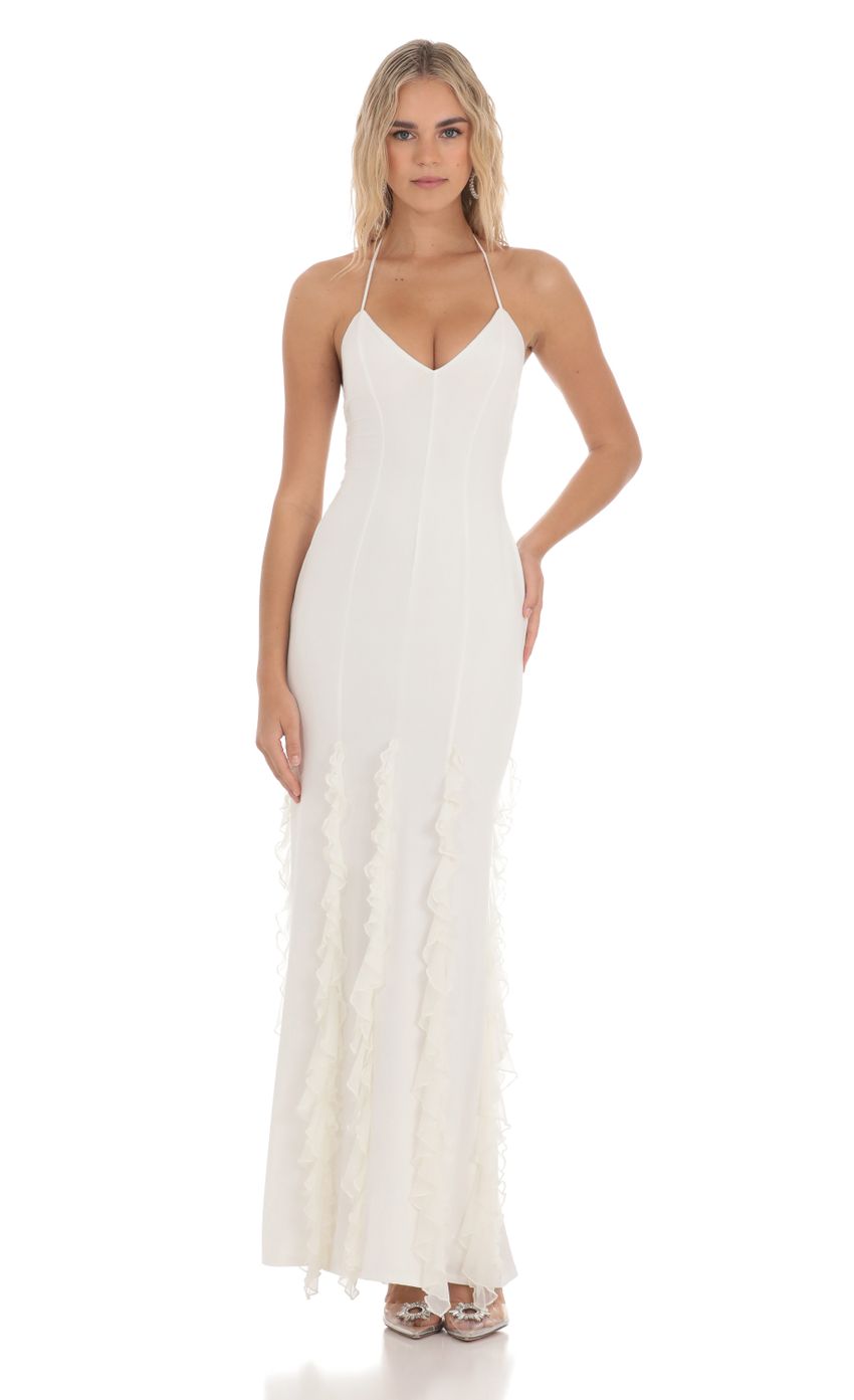 Product image for Halter Ruffle Maxi Dress in White