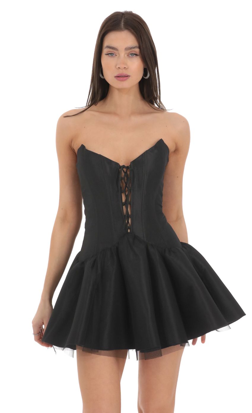 Picture Mesh Overlay Fit and Flare Dress in Black. Source: https://media-img.lucyinthesky.com/data/Feb24/850xAUTO/c0a453c3-a0a6-4e80-b89f-7e075442dd6a.jpg