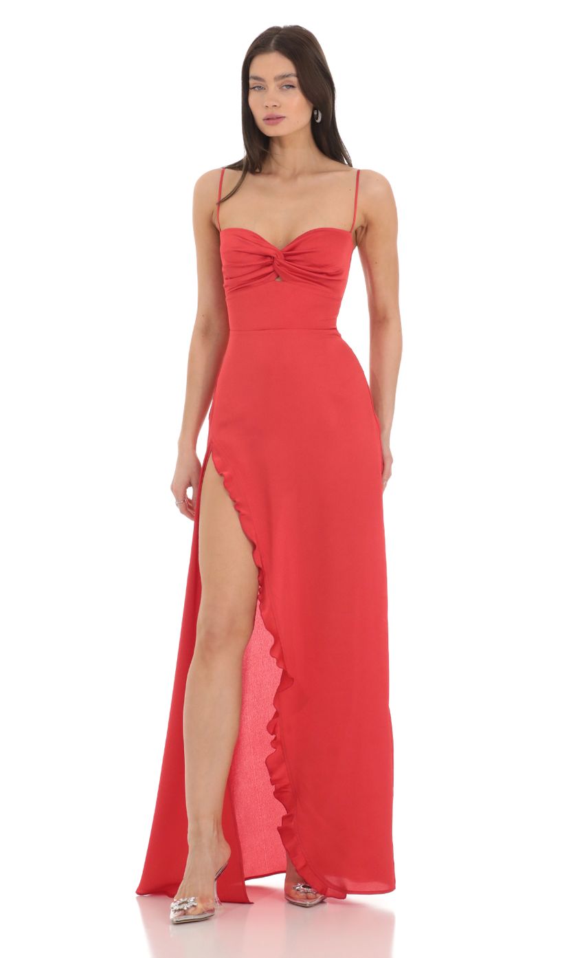 Picture Satin Front Twist Strappy Maxi Dress in Red. Source: https://media-img.lucyinthesky.com/data/Feb24/850xAUTO/c2828821-b1d2-4c25-84d3-928139bc9292.jpg