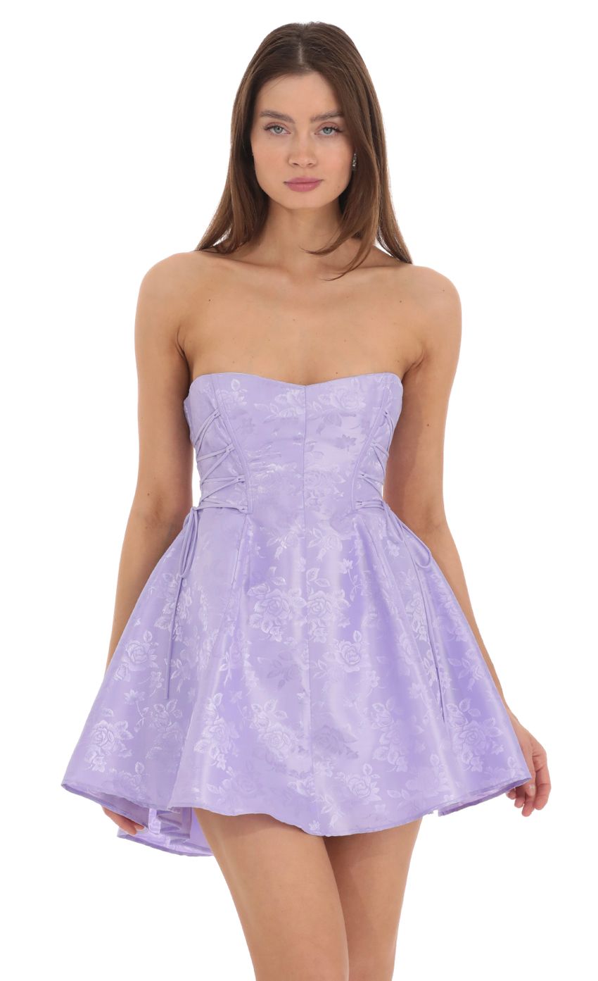 Picture Strapless Jacquard A-Line Dress in Lavender. Source: https://media-img.lucyinthesky.com/data/Feb24/850xAUTO/c835575c-de55-4686-b460-0bd897a28de1.jpg